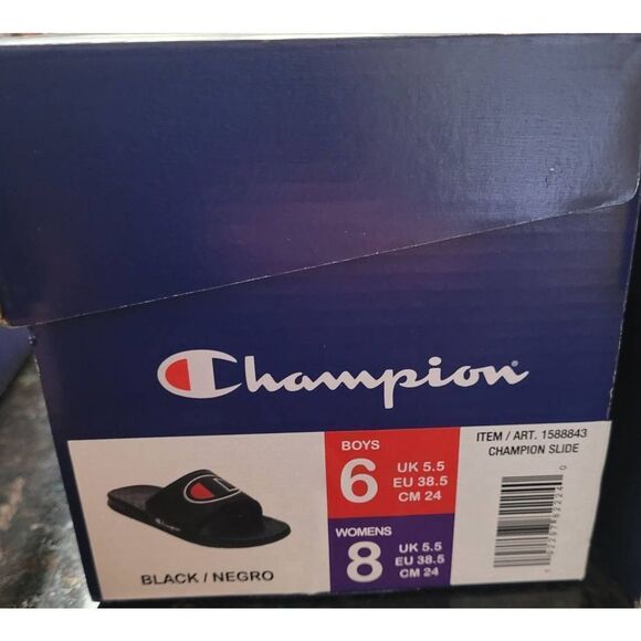 Champion Black Unisex Slide Size 8 Women's/ 6 Boy's New In Box ♥️💙 - Picture 4 of 4